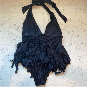 Women’s Black Fringe One Piece Swim Suit